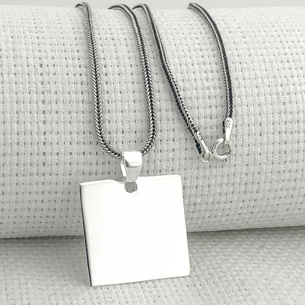 Kare Düz Parlak 925 Ayar Gümüş Kolye