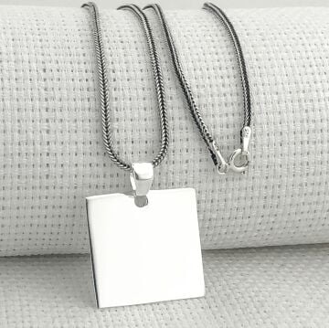 Kare Düz Parlak 925 Ayar Gümüş Kolye