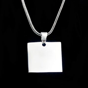 Kare Düz Parlak 925 Ayar Gümüş Kolye