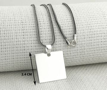 Kare Düz Parlak 925 Ayar Gümüş Kolye