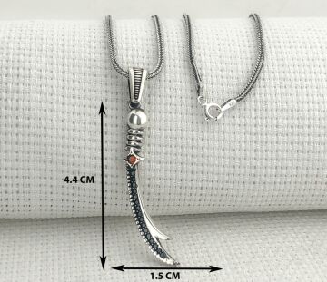 925 Ayar Gümüş Kırmızı Taşlı Zülfikar Kolye