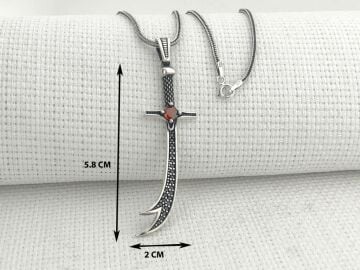 925 Ayar Gümüş Kırmızı Taşlı Zülfikar Kolye