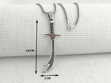 925 Ayar Gümüş Kırmızı Taşlı Zülfikar Kolye