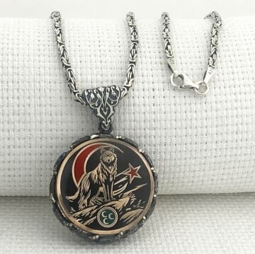 Ayyıldız 925 Ayar Gümüş Üç Hilal Bozkurt Kral Zincir Kolye