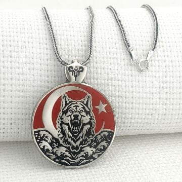 Ayyıldız 925 Ayar Gümüş Bozkurt Kolye