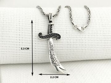 925 Ayar Gümüş La Feta İlla Ali La Seyfe İlla Yazılı Zülfikar Kral Zincir Kolye