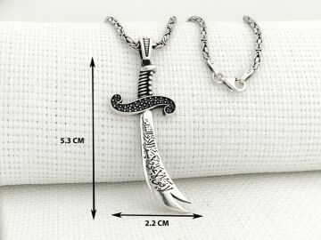 925 Ayar Gümüş La Feta İlla Ali La Seyfe İlla Yazılı Zülfikar Kral Zincir Kolye