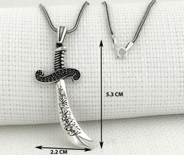 925 Ayar Gümüş La Feta İlla Ali La Seyfe İlla Yazılı Zülfikar Kolye