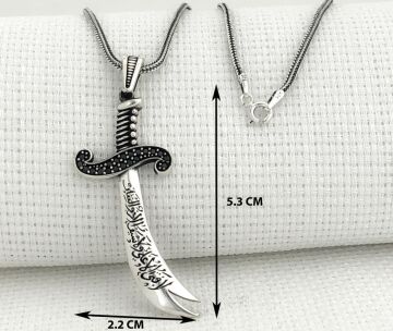 925 Ayar Gümüş La Feta İlla Ali La Seyfe İlla Yazılı Zülfikar Kolye