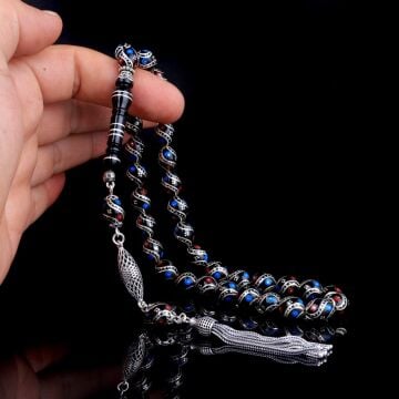 925 Ayar Gümüş Püsküllü Orjinal Erzurum Oltu Taşı Tesbih