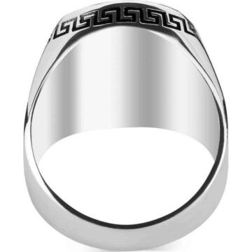 Sade Model Siyah Oniks Taşlı Gümüş Erkek Yüzük