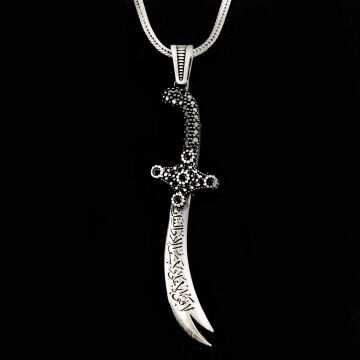 925 Ayar Gümüş La Feta İlla Ali La Seyfe İlla Yazılı Zülfikar Kolye