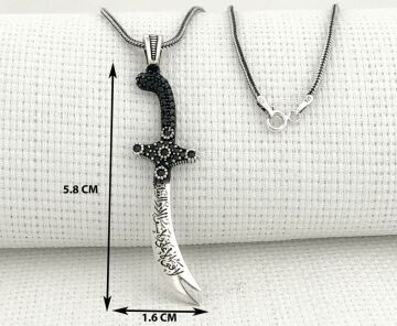 925 Ayar Gümüş La Feta İlla Ali La Seyfe İlla Yazılı Zülfikar Kolye