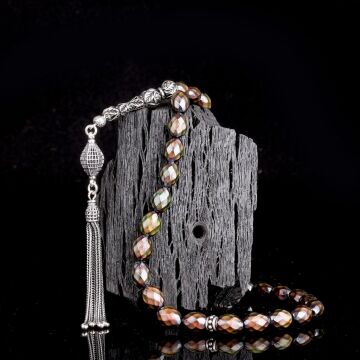 925 Ayar Gümüş Püsküllü Renk Değiştiren Arpa Kesim His Taşı Tesbih