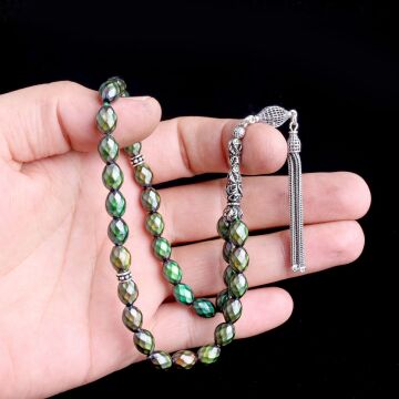 925 Ayar Gümüş Püsküllü Renk Değiştiren Arpa Kesim His Taşı Tesbih