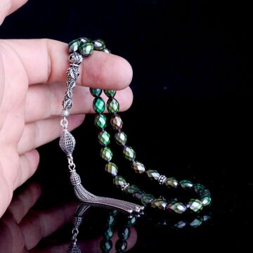 925 Ayar Gümüş Püsküllü Renk Değiştiren Arpa Kesim His Taşı Tesbih