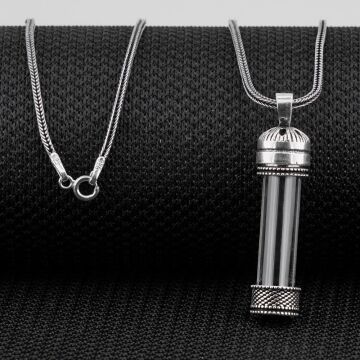 Açılabilir Cam Tüp Tasarımlı 925 Ayar Gümüş Cevşen Dua Kabı Kolye