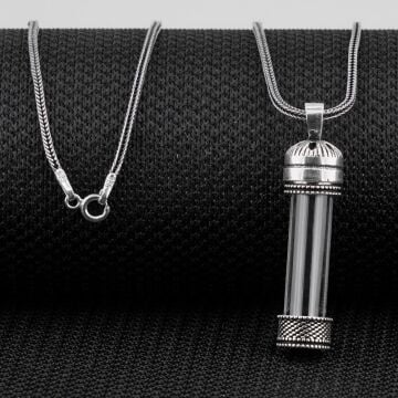 Açılabilir Cam Tüp Tasarımlı 925 Ayar Gümüş Cevşen Dua Kabı Kolye