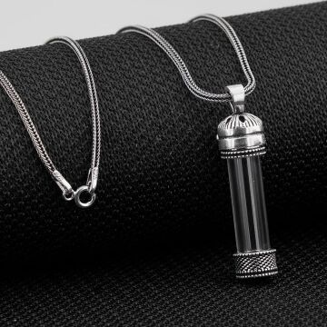 Açılabilir Cam Tüp Tasarımlı 925 Ayar Gümüş Cevşen Dua Kabı Kolye