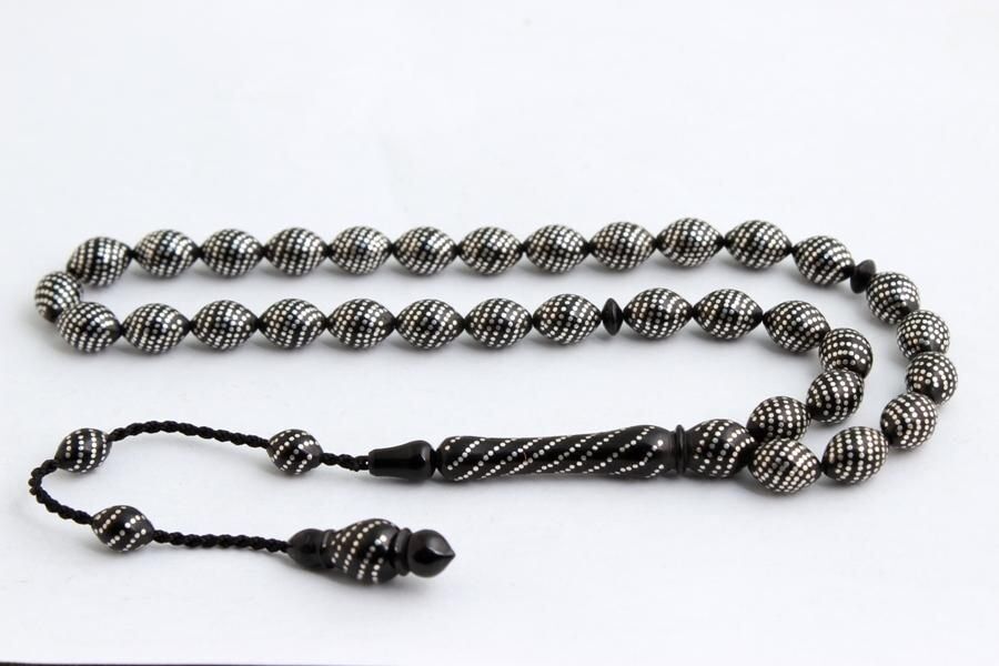 925 Ayar Gümüş Erzurum El İşçilikli Oltu Taşı Tesbih