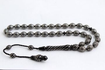 925 Ayar Gümüş Erzurum El İşçilikli Oltu Taşı Tesbih