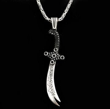 925 Ayar Gümüş La Feta İlla Ali La Seyfe İlla Yazılı Zülfikar Kral Zincir Kolye