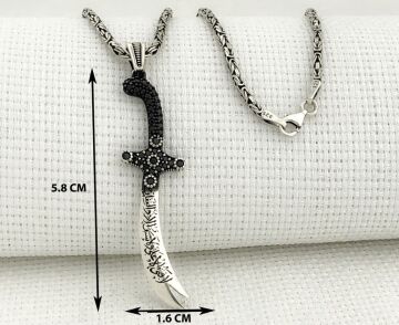 925 Ayar Gümüş La Feta İlla Ali La Seyfe İlla Yazılı Zülfikar Kral Zincir Kolye