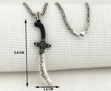 925 Ayar Gümüş La Feta İlla Ali La Seyfe İlla Yazılı Zülfikar Kral Zincir Kolye