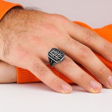 Ebcet Tasarımlı Elif Vav Figürlü 925 Ayar Gümüş Yüzük