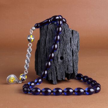 925 Ayar Gümüş Püsküllü Sarı Lacivert Ateş Kehribar Ayyıldız Bileklik Kombini