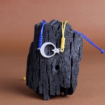 925 Ayar Gümüş Püsküllü Sarı Lacivert Ateş Kehribar Ayyıldız Bileklik Kombini