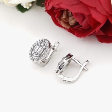 Oval Baget Zirkon Taşlı Gümüş Bayan Set