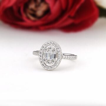 Oval Baget Zirkon Taşlı Gümüş Bayan Set