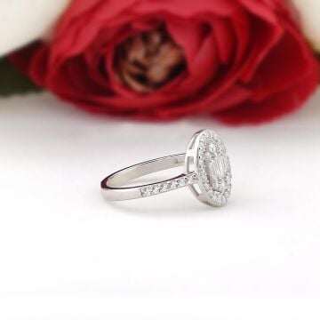 Oval Baget Zirkon Taşlı Gümüş Bayan Set