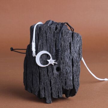 925 Ayar Gümüş Püsküllü Siyah Beyaz Ateş Kehribar Ayyıldız Bileklik Kombini