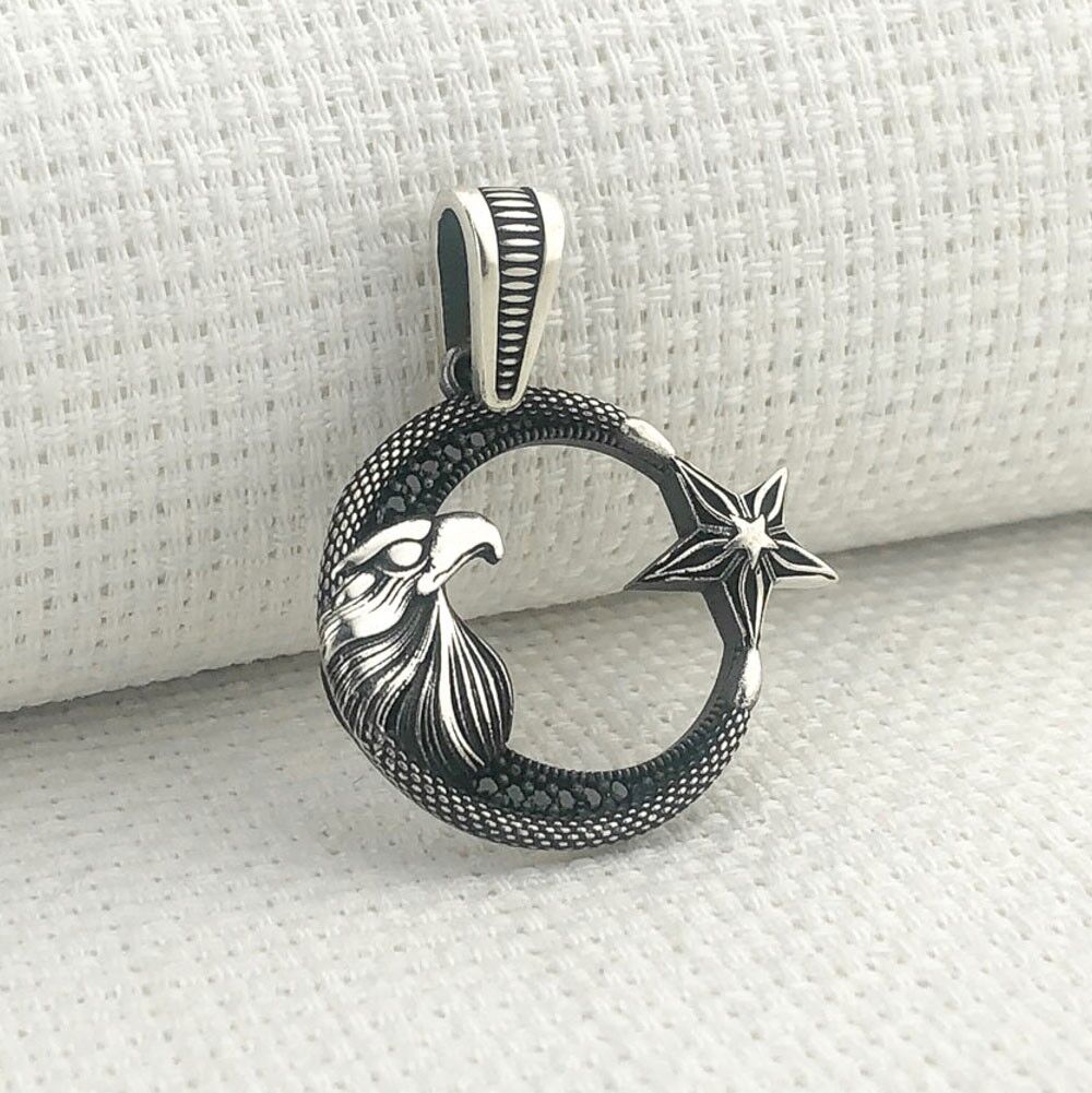 925 Ayar Gümüş Kartal Başlı Ayyıldız Kolye Ucu