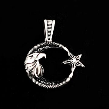 925 Ayar Gümüş Kartal Başlı Ayyıldız Kolye Ucu