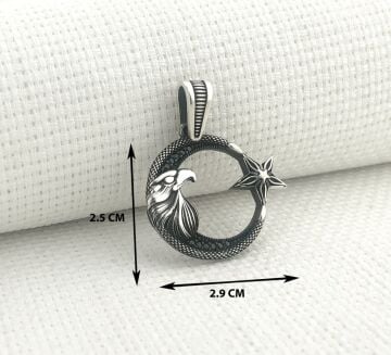 925 Ayar Gümüş Kartal Başlı Ayyıldız Kolye Ucu