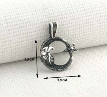 925 Ayar Gümüş Kartal Başlı Ayyıldız Kolye Ucu