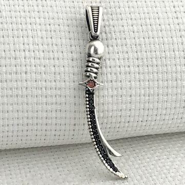 925 Ayar Gümüş Kırmızı Taşlı Zülfikar Kolye Ucu