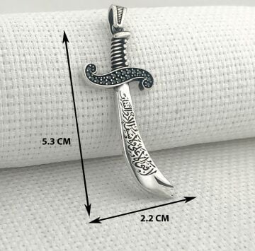 925 Ayar Gümüş La Feta İlla Ali La Seyfe İlla Yazılı Zülfikar Kolye Ucu