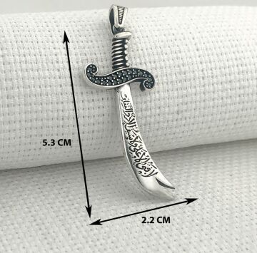 925 Ayar Gümüş La Feta İlla Ali La Seyfe İlla Yazılı Zülfikar Kolye Ucu