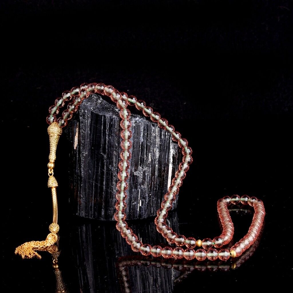 925 Ayar Gümüş Üzeri Altın Kaplama Püsküllü 99'Luk Zultanit Taşı Tesbih