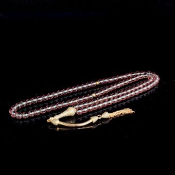 925 Ayar Gümüş Üzeri Altın Kaplama Püsküllü 99'Luk Zultanit Taşı Tesbih