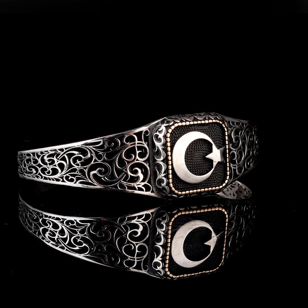 925 Ayar Gümüş Ayyıldız Ayarlanabilir Erkek Kelepçe Bileklik