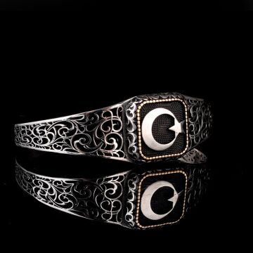 925 Ayar Gümüş Ayyıldız Ayarlanabilir Erkek Kelepçe Bileklik