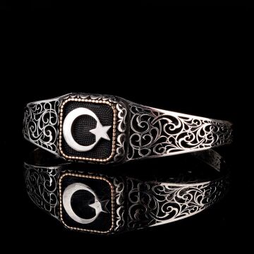 925 Ayar Gümüş Ayyıldız Ayarlanabilir Erkek Kelepçe Bileklik