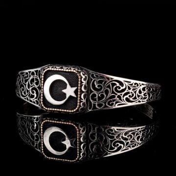 925 Ayar Gümüş Ayyıldız Ayarlanabilir Erkek Kelepçe Bileklik