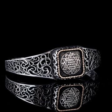 925 Ayar Gümüş Mührü Süleyman Ayarlanabilir Erkek Kelepçe Bileklik