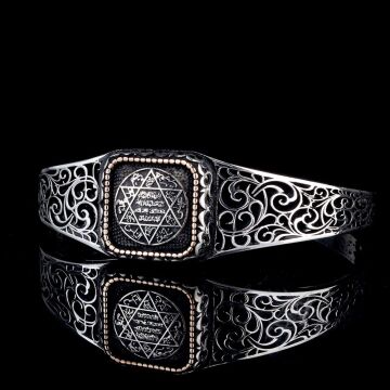 925 Ayar Gümüş Mührü Süleyman Ayarlanabilir Erkek Kelepçe Bileklik